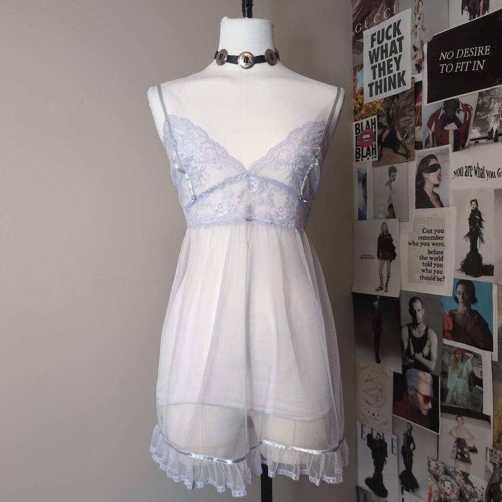 Lace Trim Mesh Babydoll Slip Dress